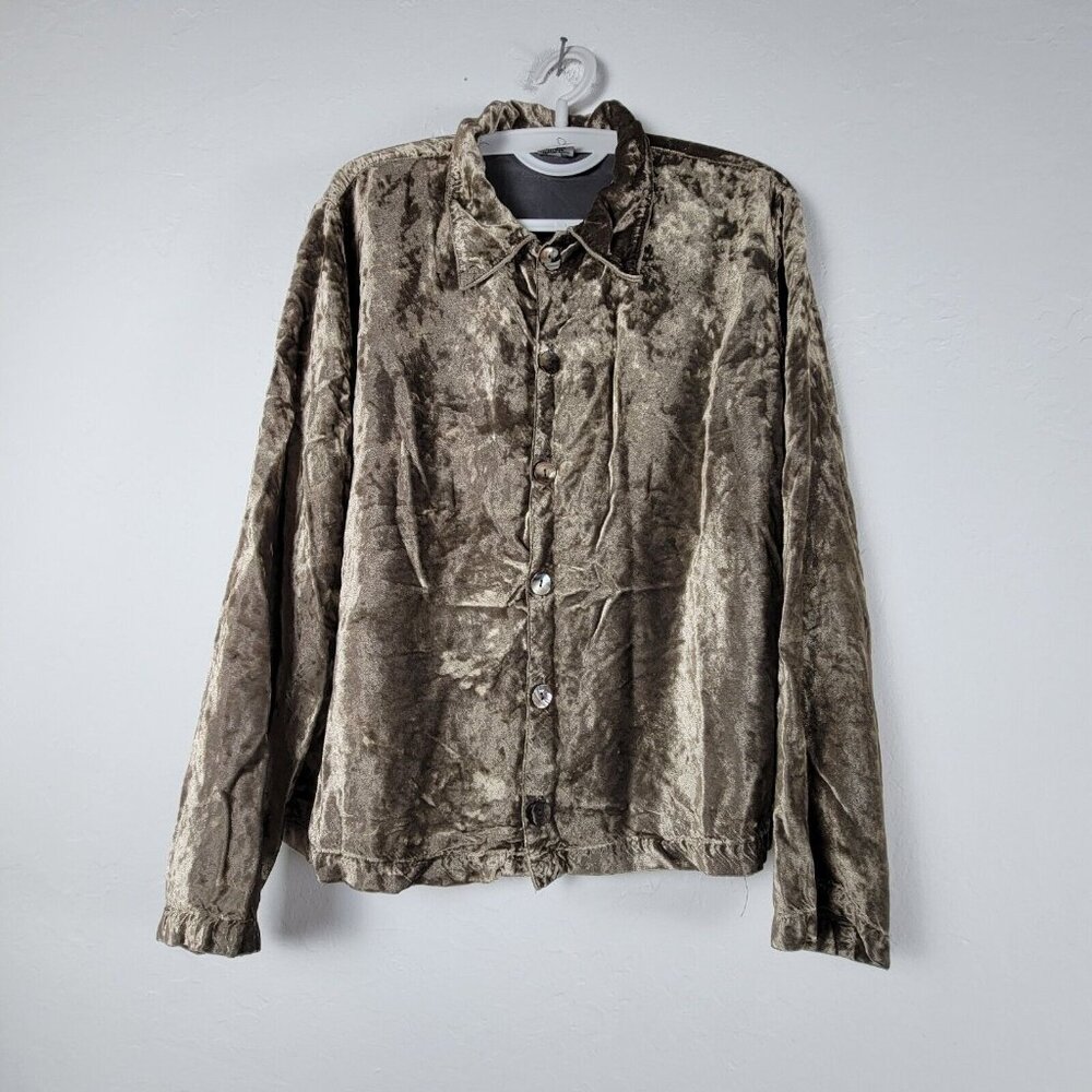 CP Shades Womens Medium Brown Crushed Velvet Shirt Blouse Long Sleeve Casual